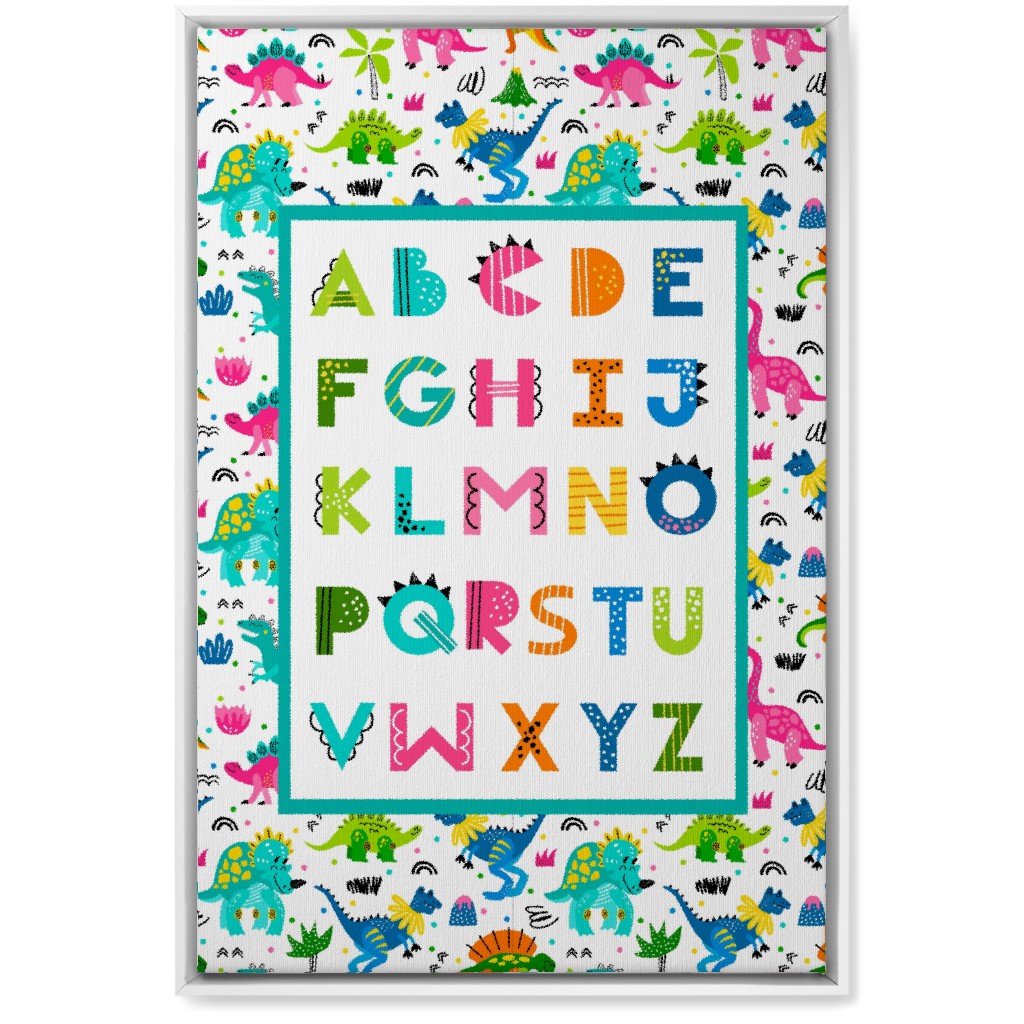 Colorful Dinosaur World Alphabet - Multi Wall Art, White, Single piece, Canvas, 20x30, Multicolor