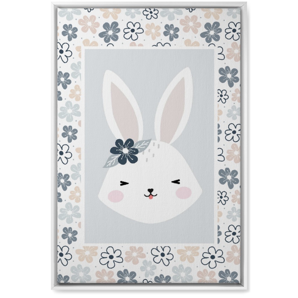 Spring Baby Girl Bunny - Neutral Soft Palette Wall Art, White, Single piece, Canvas, 20x30, Blue, True Blue