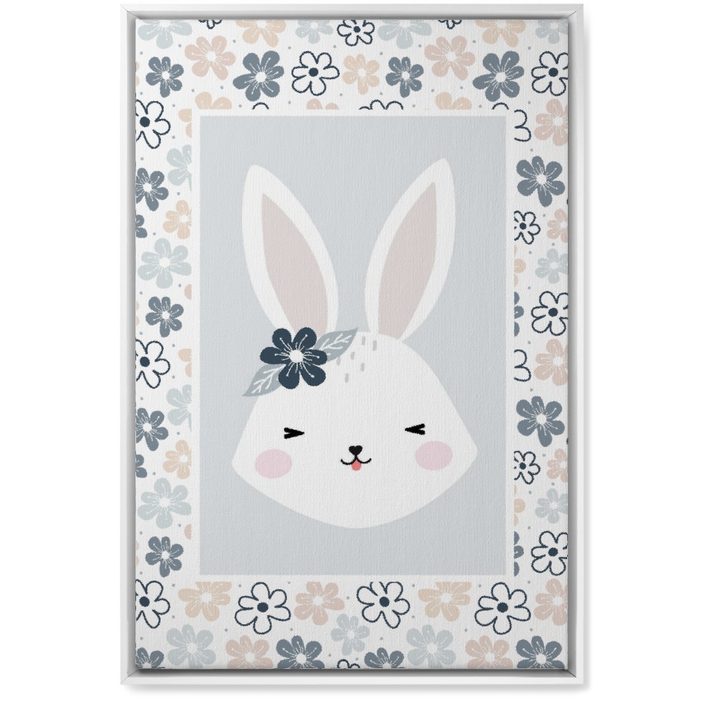 Spring Baby Girl Bunny - Neutral Soft Palette Wall Art, White, Single piece, Canvas, 20x30, Blue