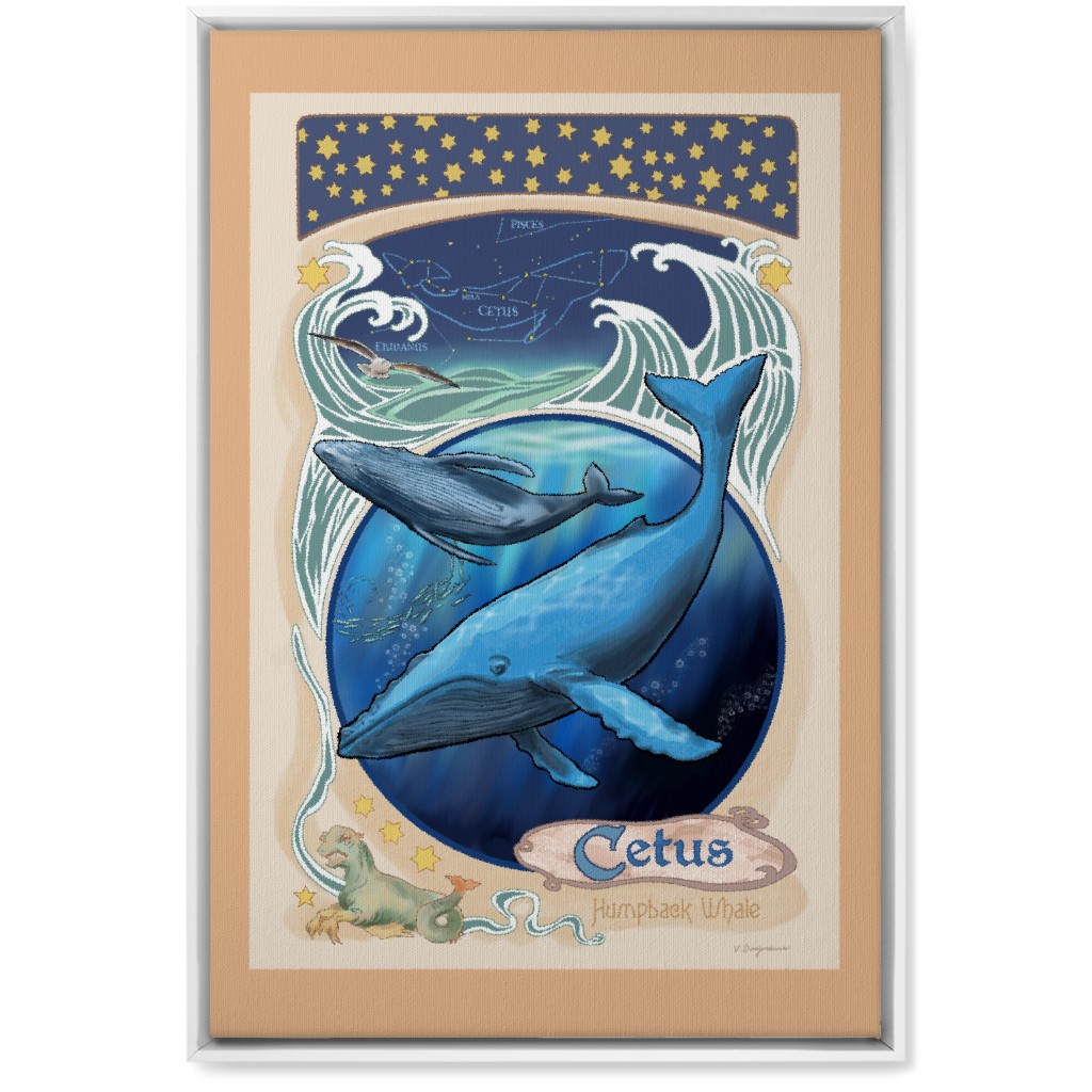 Art Nouveau Humpback Whale Wall Art, White, Single piece, Canvas, 20x30, Blue, True Blue