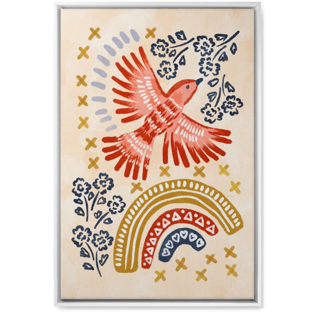 Bird, Rainbow, Flower, Spring Wall Art Wall Art, White, Single piece, Canvas, 20x30, Multicolor