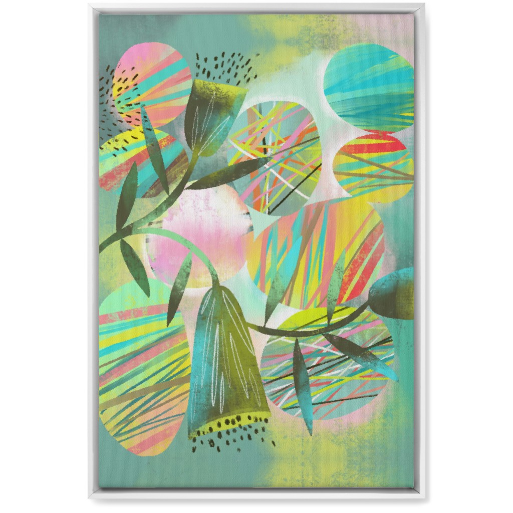 Botanical Abstract Playground - Multi Wall Art, White, Single piece, Canvas, 20x30, Green, Classic Green