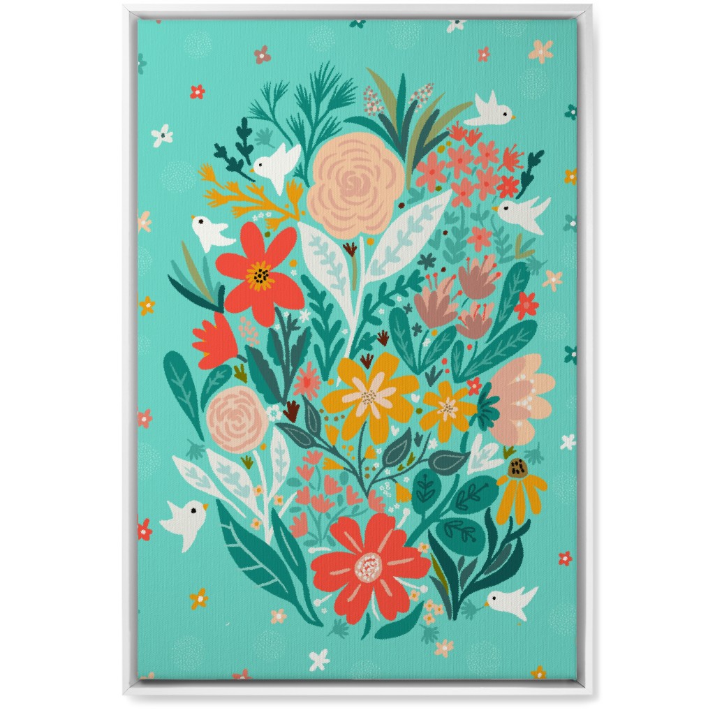 Floral Days - Multi on Blue Wall Art, White, Single piece, Canvas, 20x30, Multicolor