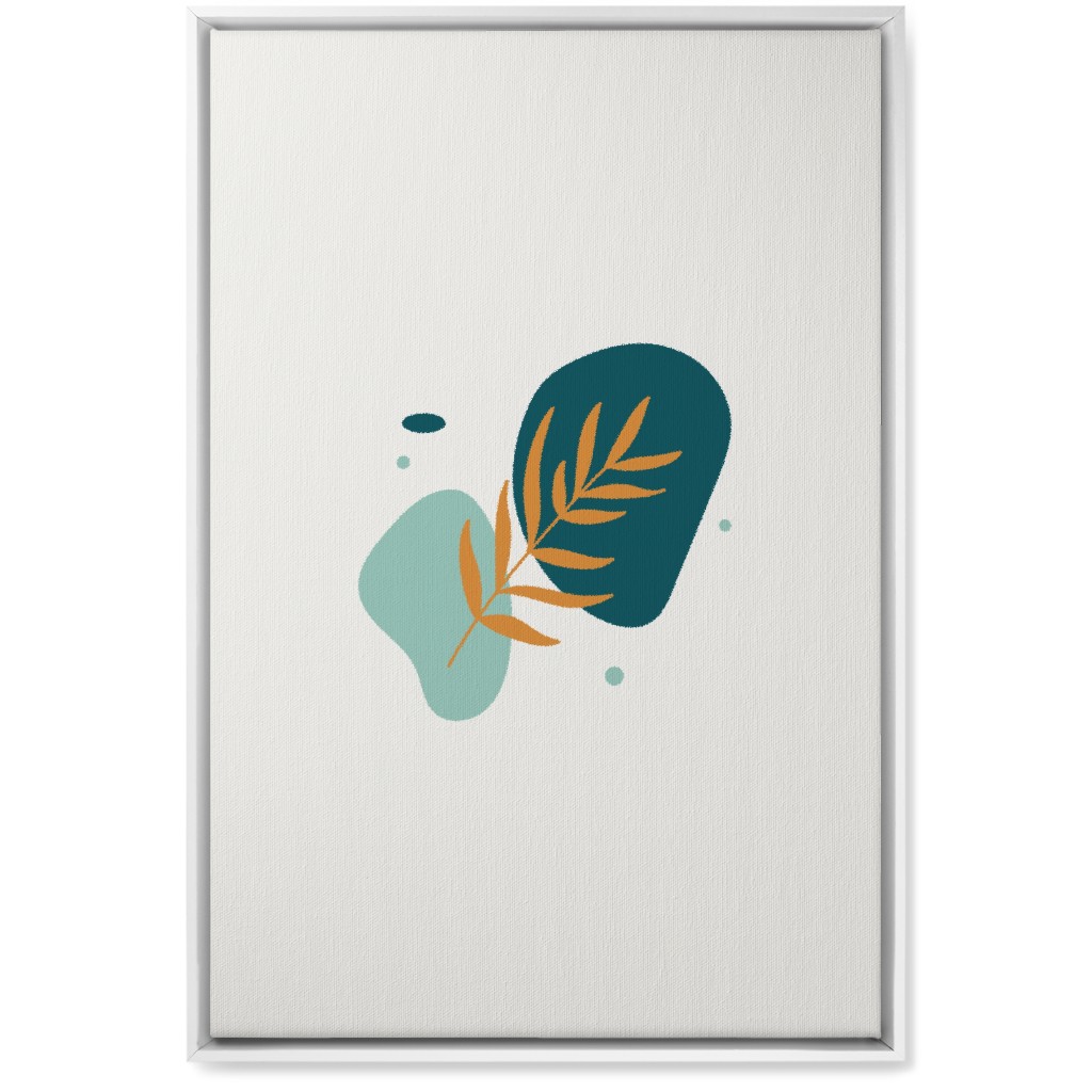 Shapes and Fern Leaf Wall Art, White, Single piece, Canvas, 20x30, Green, Ink Spot