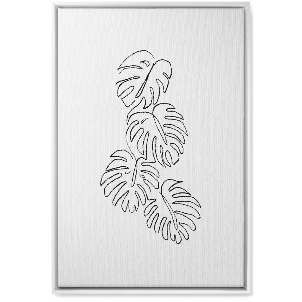Monstera Leaf Line Art - Black and White Wall Art, White, Single piece, Canvas, 20x30, White