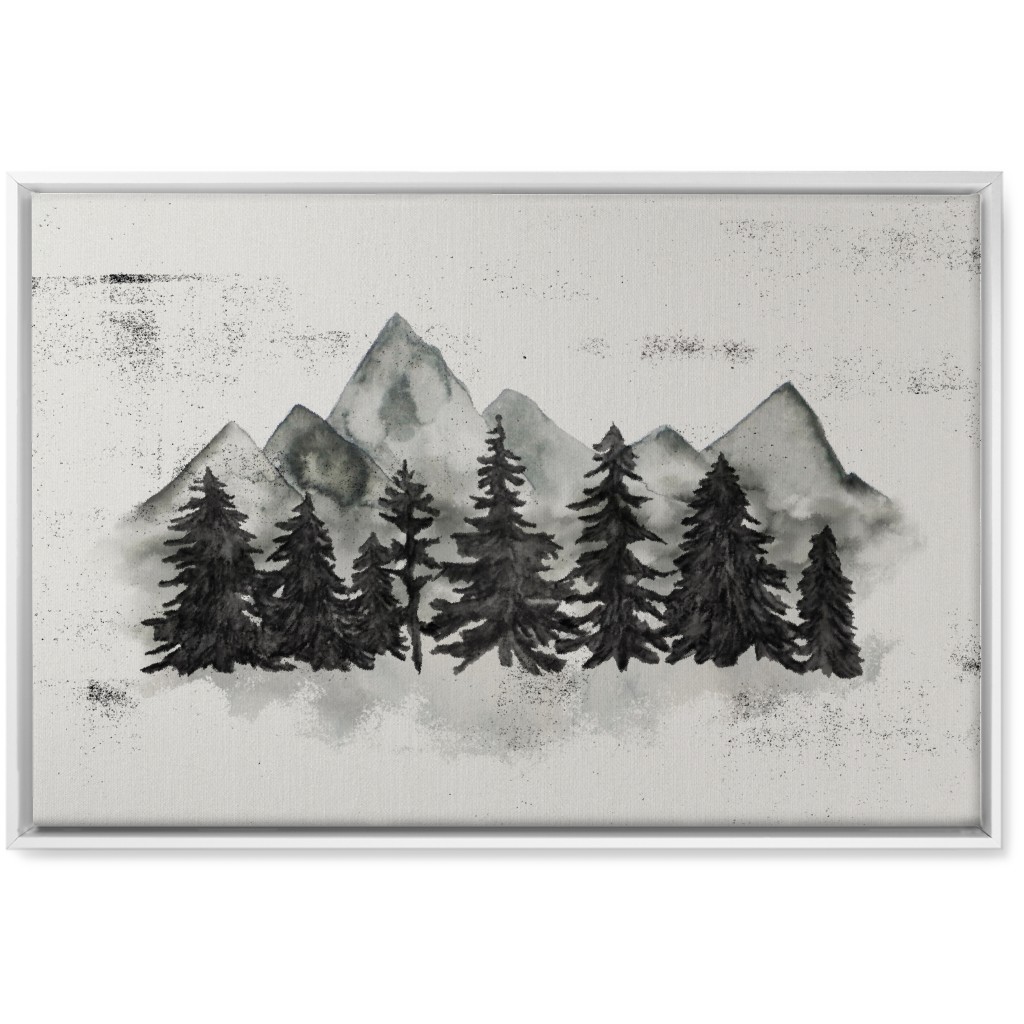 Pines and Mountains - Gray Wall Art, White, Single piece, Canvas, 20x30, Black