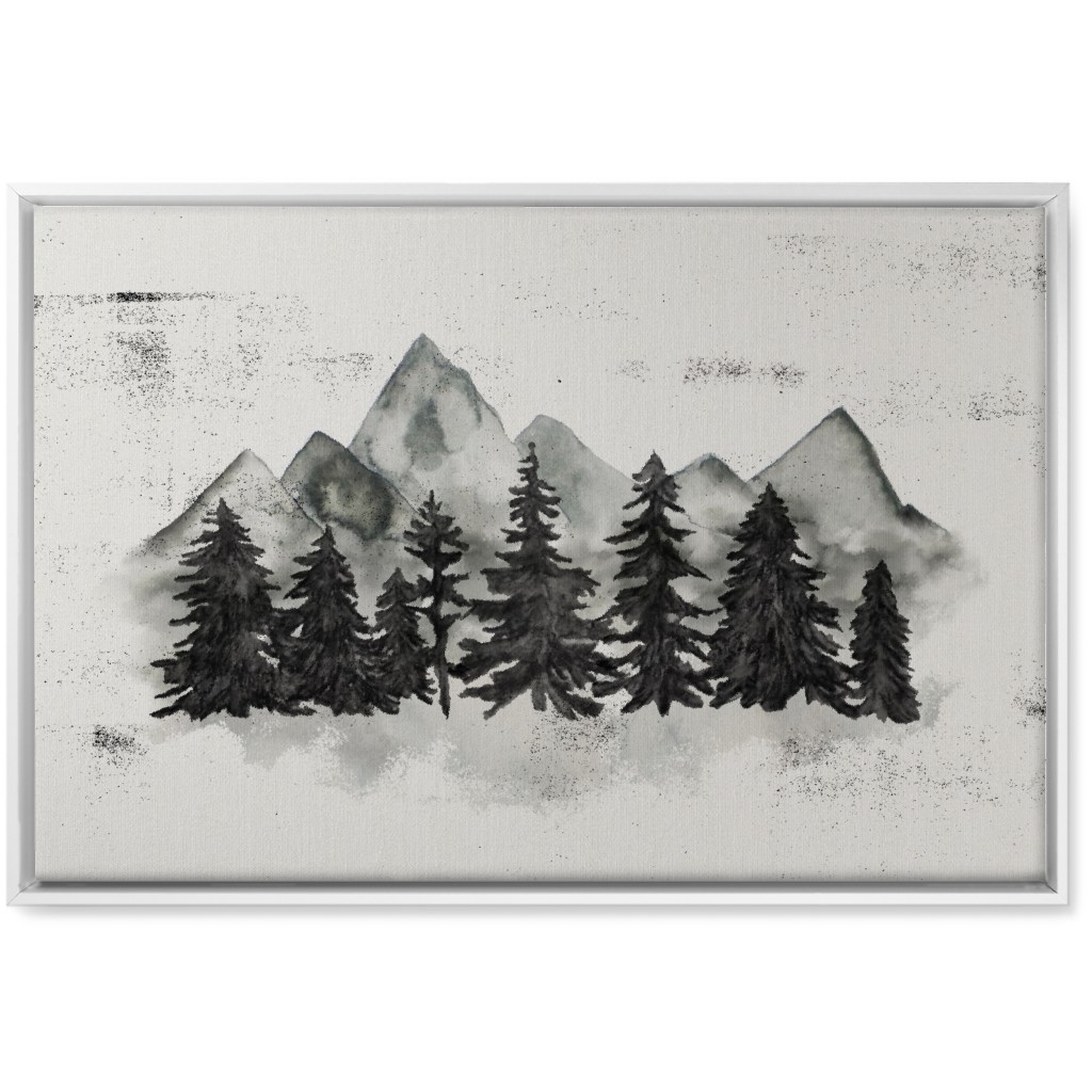Pines and Mountains - Gray Wall Art, White, Single piece, Canvas, 20x30, Black, Black