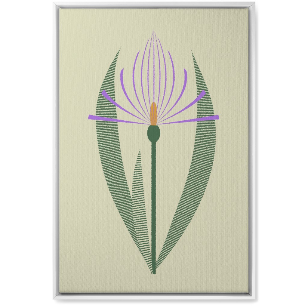 Abstract Lily Flower - Purple on Beige Wall Art, White, Single piece, Canvas, 20x30, Purple