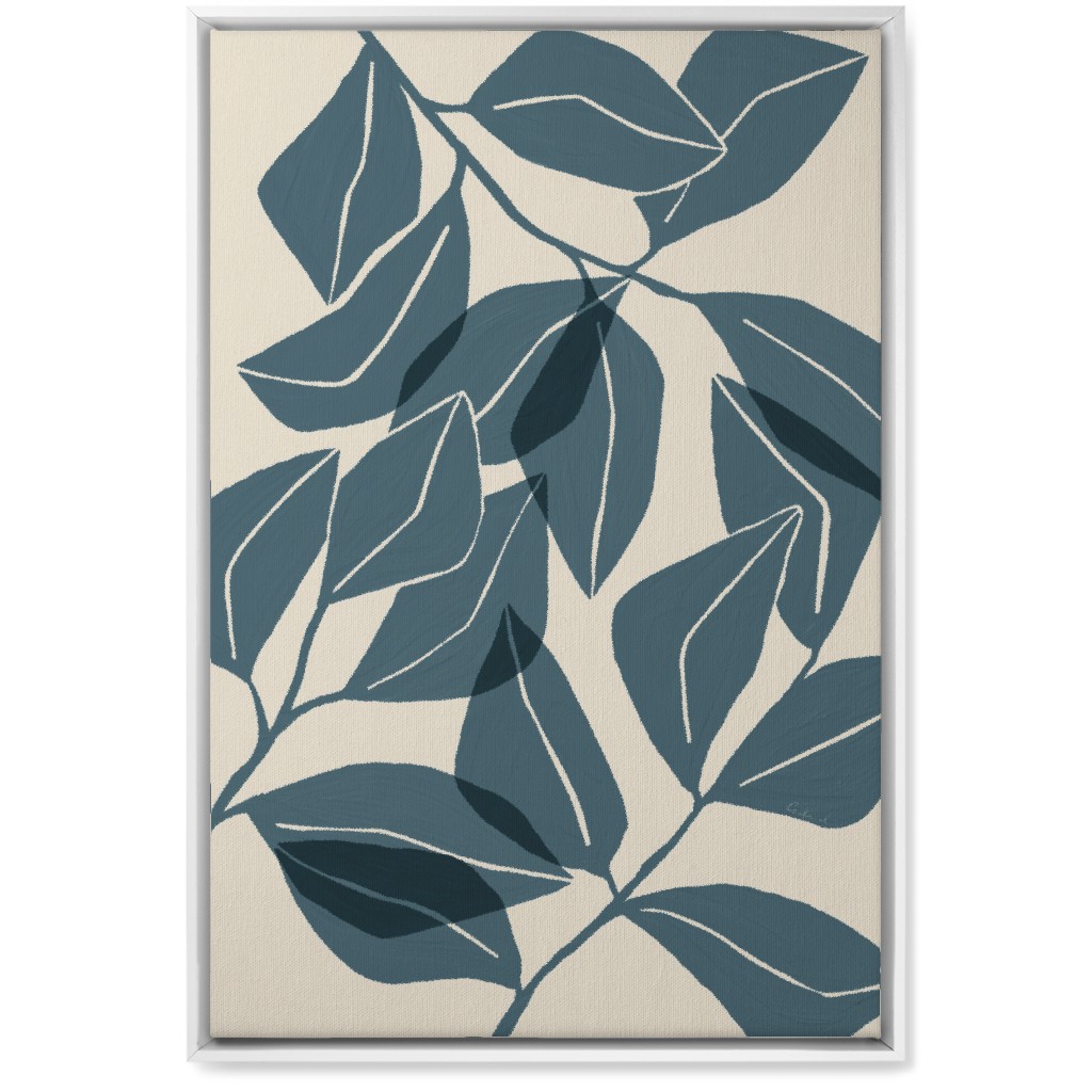 Botanical Ficus Leaves Wall Art, White, Single piece, Canvas, 20x30, Blue, Sapphire