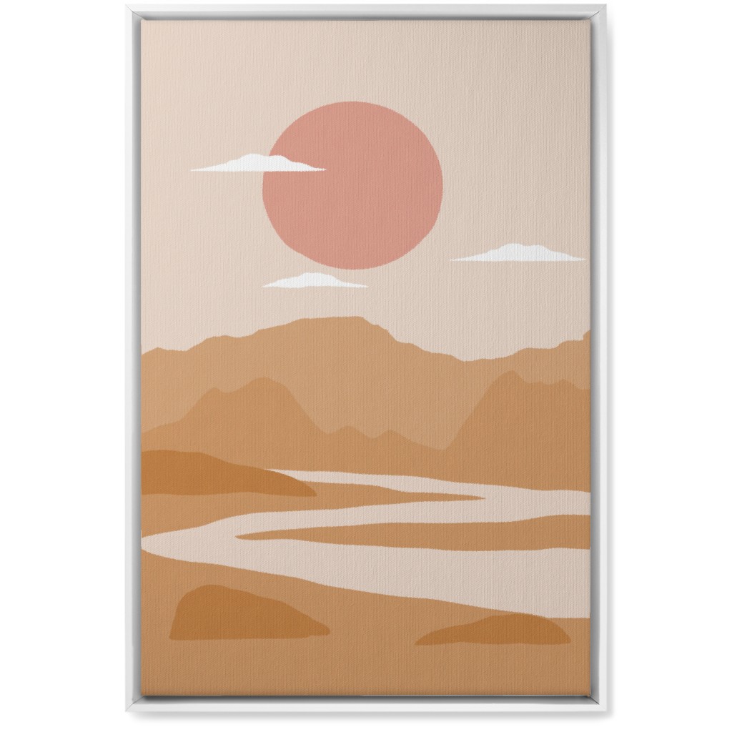 Abstract Landscape With River - Neutral Wall Art, White, Single piece, Canvas, 20x30, Orange, Orange