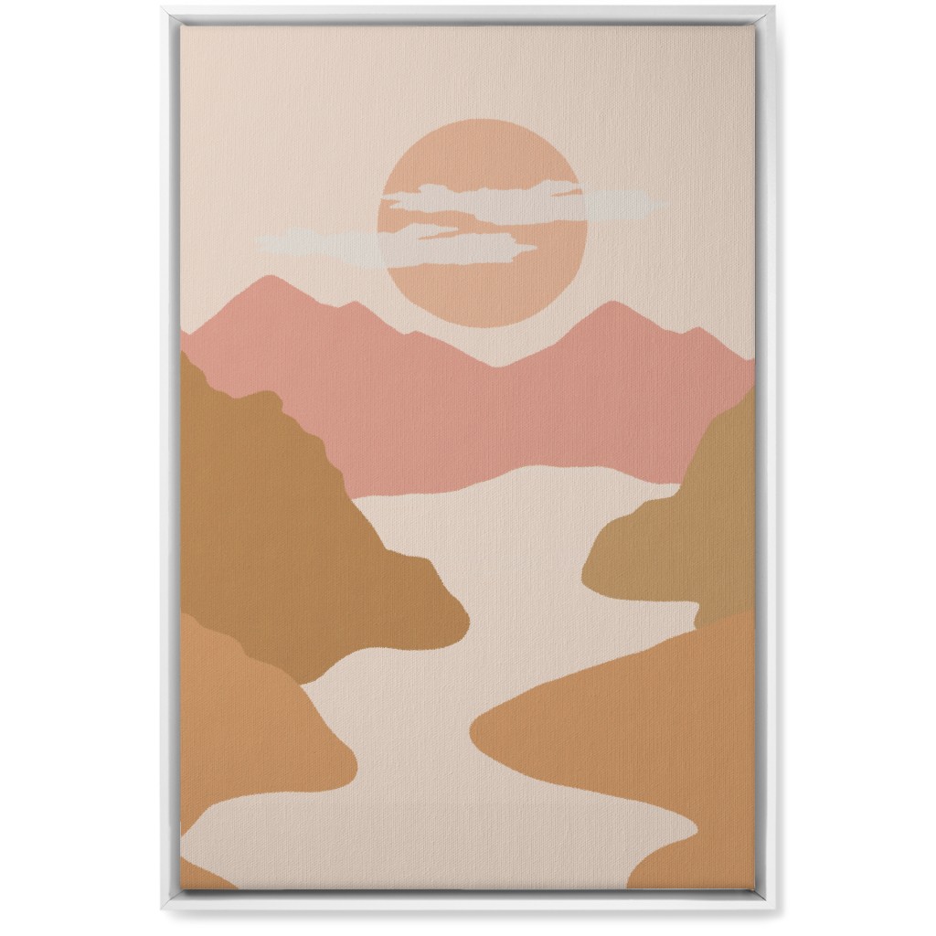 Abstract Valley Landscape - Neutral Wall Art, White, Single piece, Canvas, 20x30, Orange