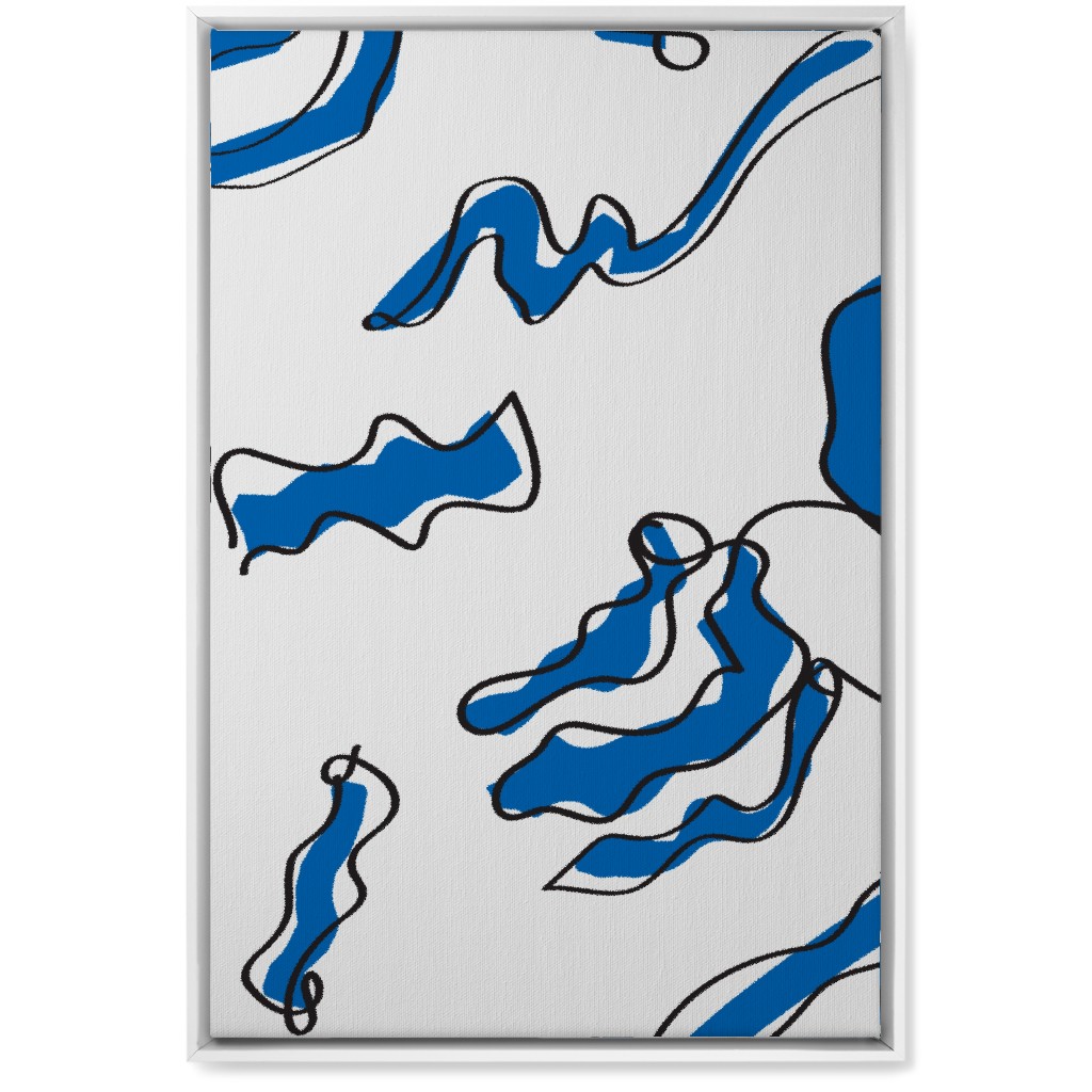 Modern Abstract Line Art Noodles - Blue and Neutral Wall Art, White, Single piece, Canvas, 20x30, Blue, True Blue