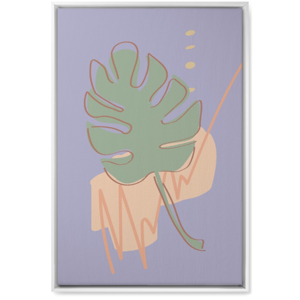 Modern Monstera Leaf - Purple and Green Wall Art, White, Single piece, Canvas, 20x30, Purple, Purple