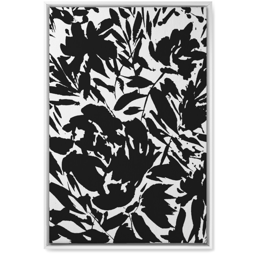 Floral Silhouette - Black and White Wall Art, White, Single piece, Canvas, 20x30, Black