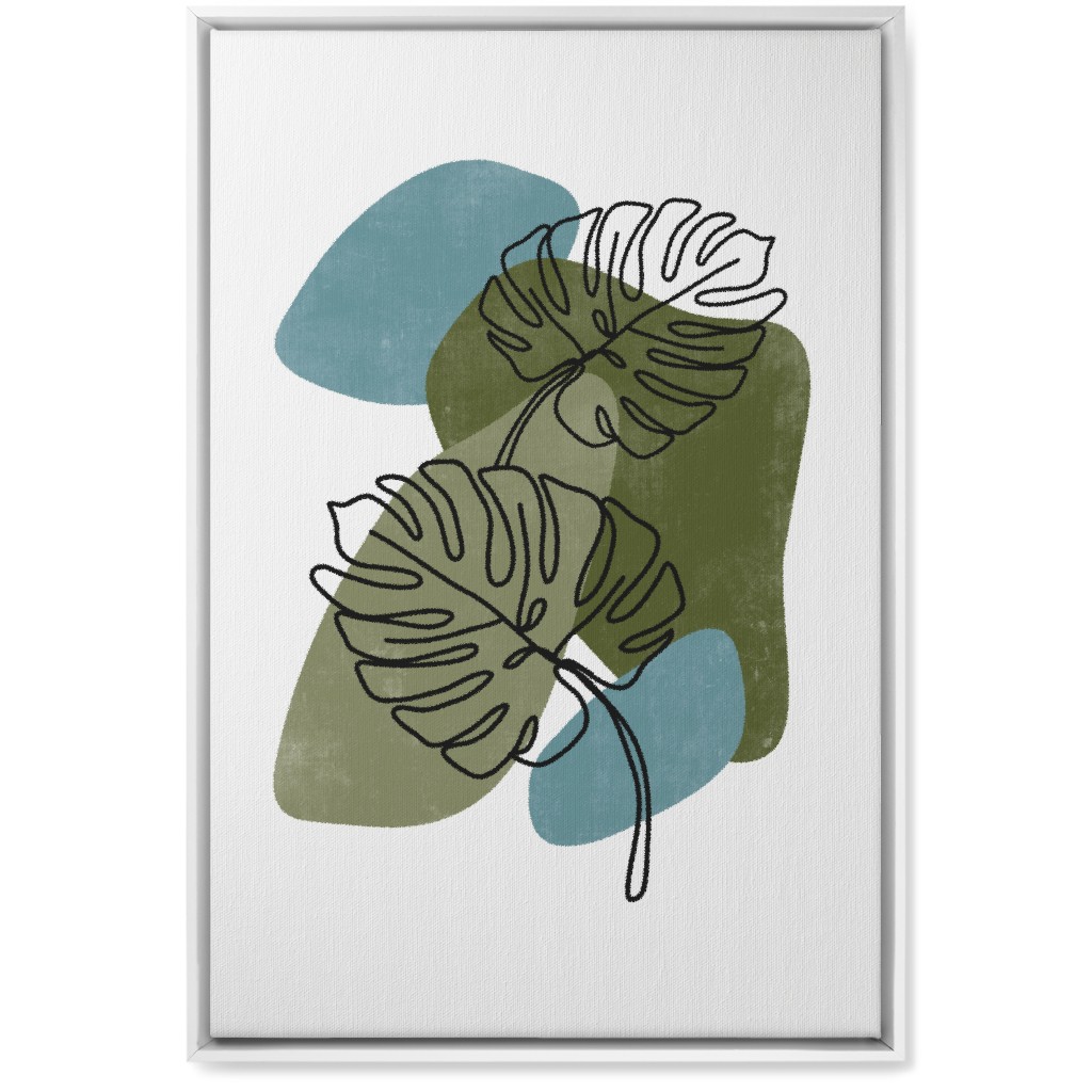 Abstract Monstera Leaves - Green and Blue Wall Art, White, Single piece, Canvas, 20x30, Green, Classic Green