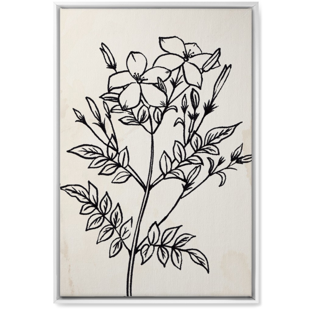 Vintage Jasmine Sketch - Beige and Black Wall Art, White, Single piece, Canvas, 20x30, Beige