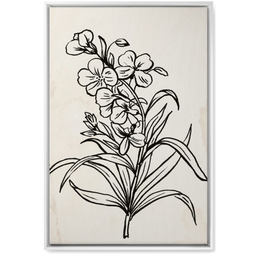 Vintage Wallflower Sketch - Beige and Black Wall Art, White, Single piece, Canvas, 20x30, Beige, Pearl