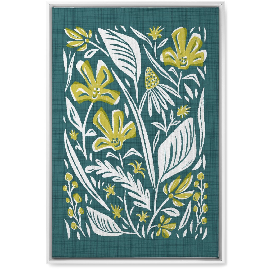 Botanique - Teal and Citron Wall Art, White, Single piece, Canvas, 20x30, Green