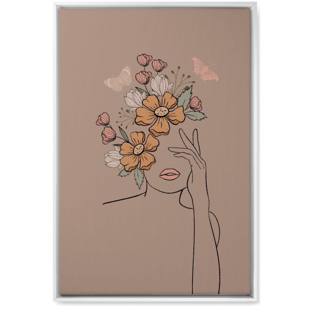 Line Art Botanical Sketch - Neutral Wall Art, White, Single piece, Canvas, 20x30, Beige