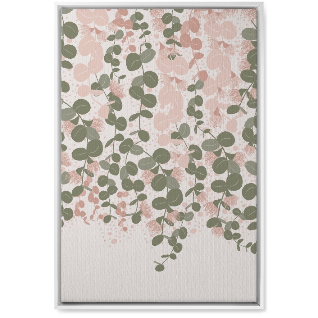Eucalyptus - Pink & Green on Beige Wall Art, White, Single piece, Canvas, 20x30, Green, Classic Green