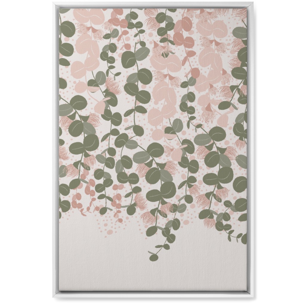 Eucalyptus - Pink & Green on Beige Wall Art, White, Single piece, Canvas, 20x30, Green