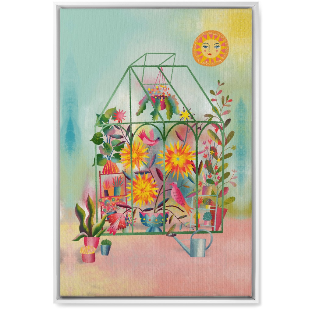the Happy Sunny Greenhouse - Multi Wall Art, White, Single piece, Canvas, 20x30, Multicolor