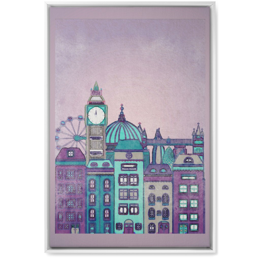 Pretty London Skyline Wall Art, White, Single piece, Canvas, 20x30, Purple