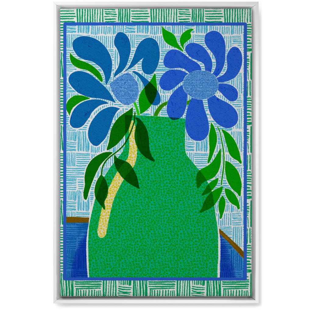 Florals in a Vase - Blue and Green Wall Art, White, Single piece, Canvas, 20x30, Green
