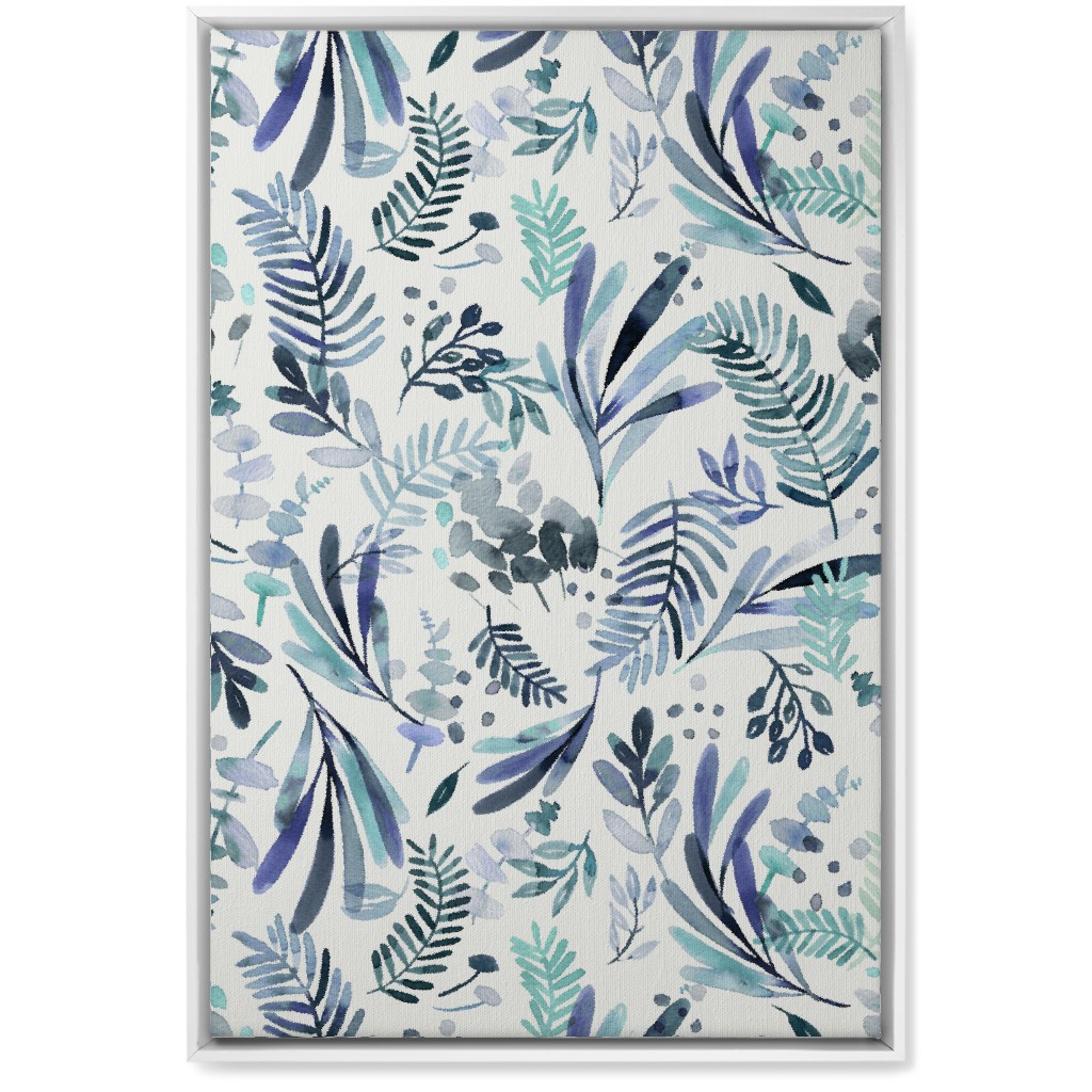 Tuscany Leaves - Blue Wall Art, White, Single piece, Canvas, 20x30, Blue, True Blue