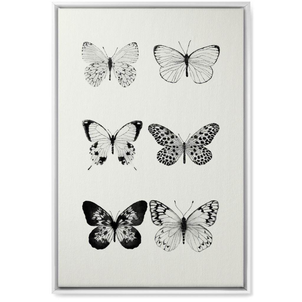 Butterflies Pairs Wall Art, White, Single piece, Canvas, 20x30, Black