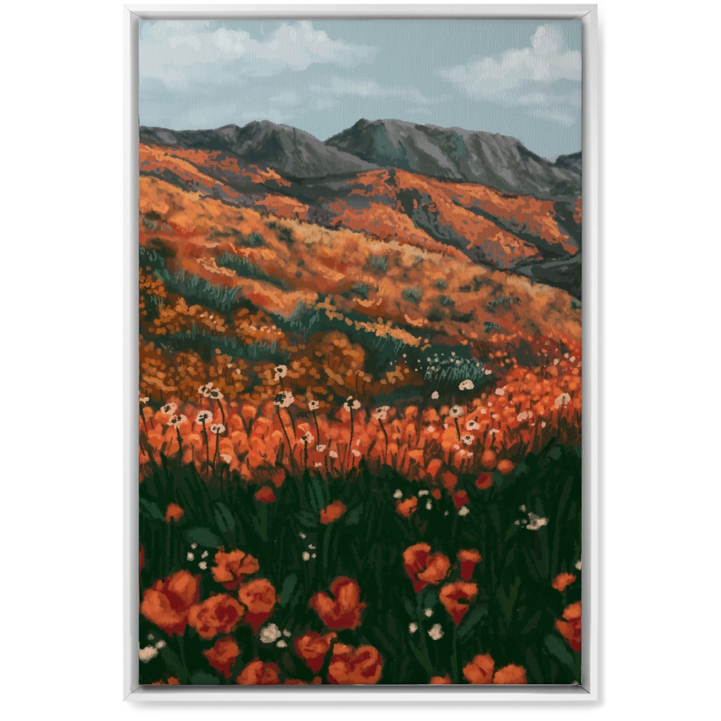 Field of Flowers - Orange and Multi Wall Art, White, Single piece, Canvas, 20x30, Orange