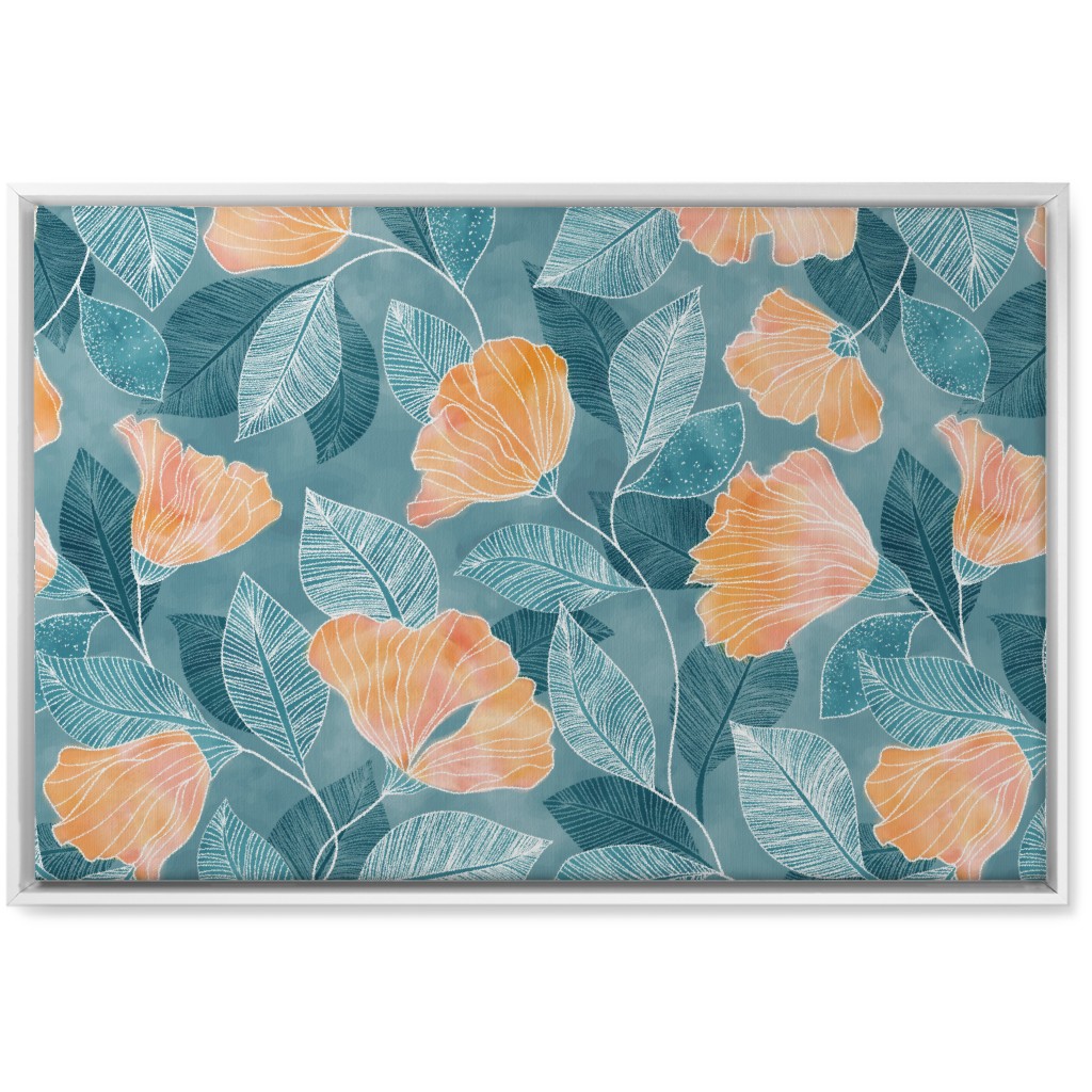 Rose of Sharon - Pink & Blue Wall Art, White, Single piece, Canvas, 20x30, Blue