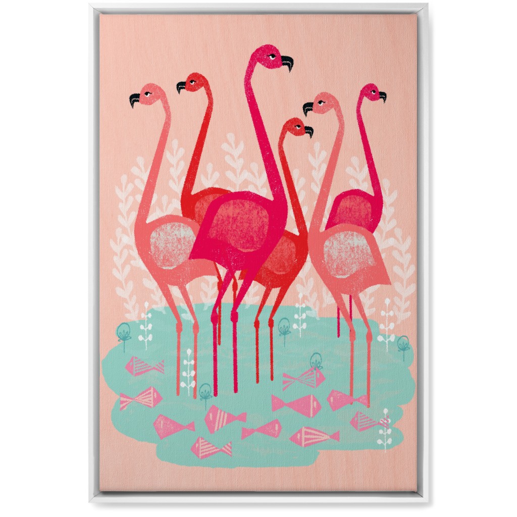 Flamingos & Fish - Pink Wall Art, White, Single piece, Canvas, 20x30, Pink