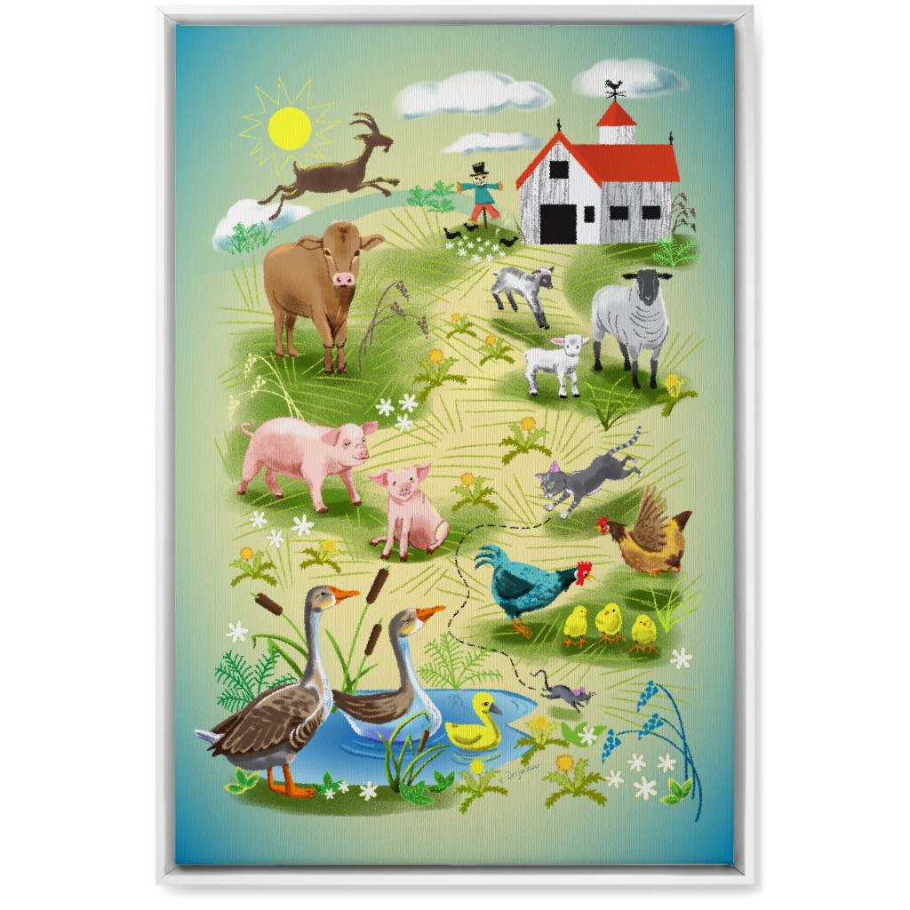 Animals on the Farm - Multi Wall Art, White, Single piece, Canvas, 20x30, Multicolor