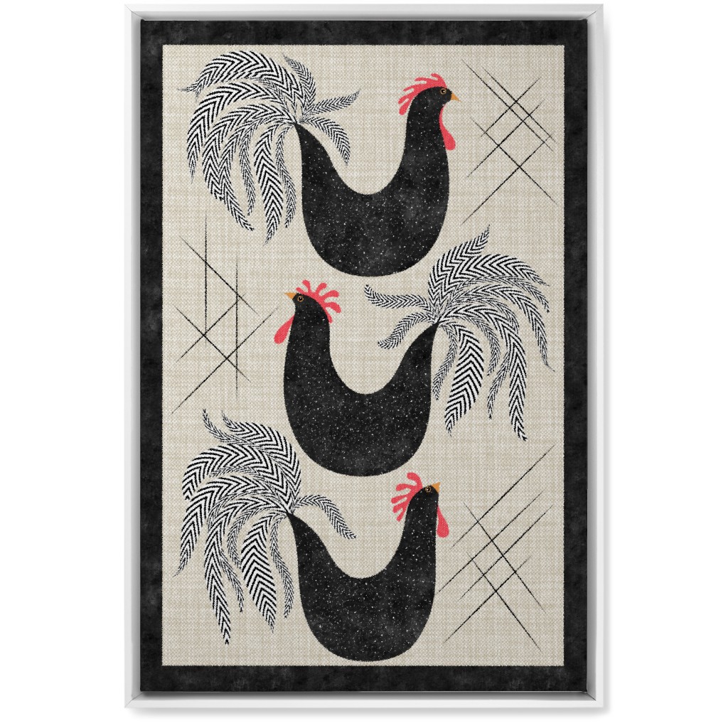 Roosters! - Black & White Wall Art, White, Single piece, Canvas, 20x30, Black