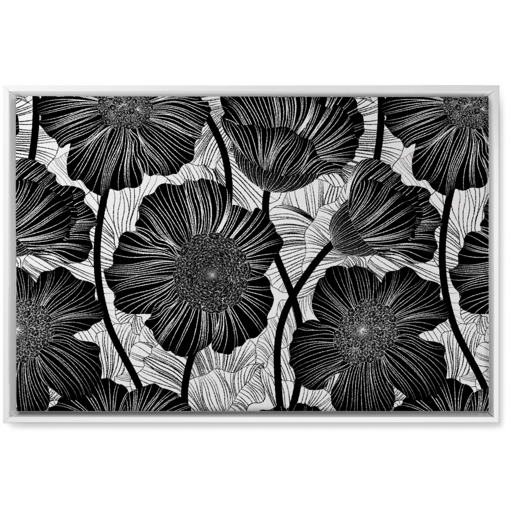 Mid Century Modern Floral - Black and White Wall Art, White, Single piece, Canvas, 20x30, Black