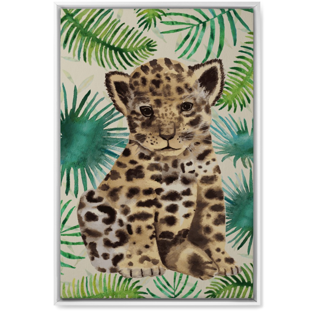 Baby Leopard Portrait Wall Art, White, Single piece, Canvas, 20x30, Brown