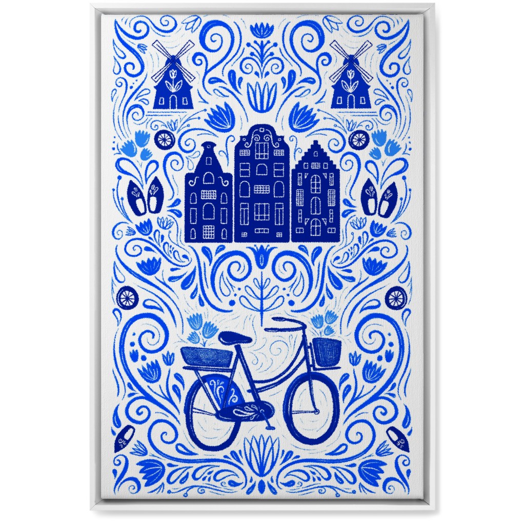 Dutch Bike Folk Art - Blue Wall Art, White, Single piece, Canvas, 20x30, Blue, True Blue