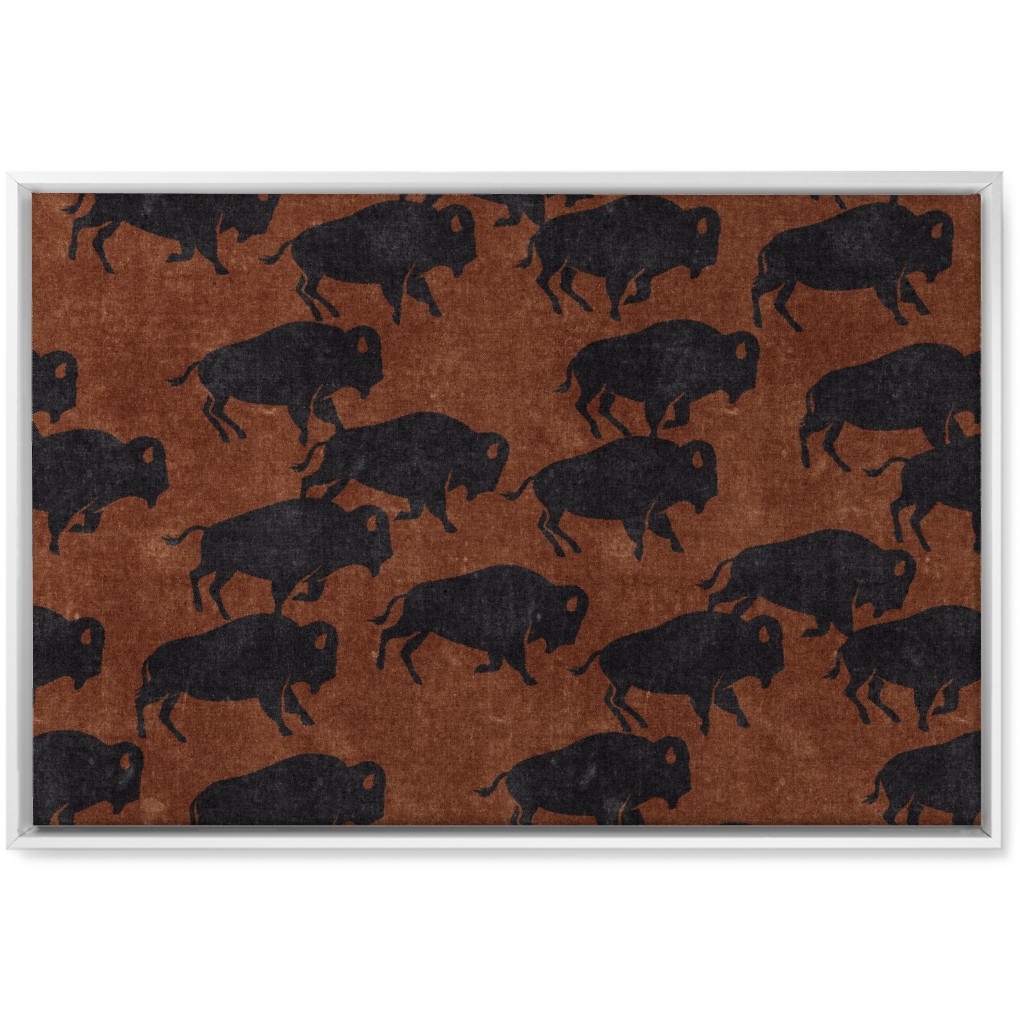 Bison Stampede - Inkwell on Brandywine Wall Art, White, Single piece, Canvas, 20x30, Brown