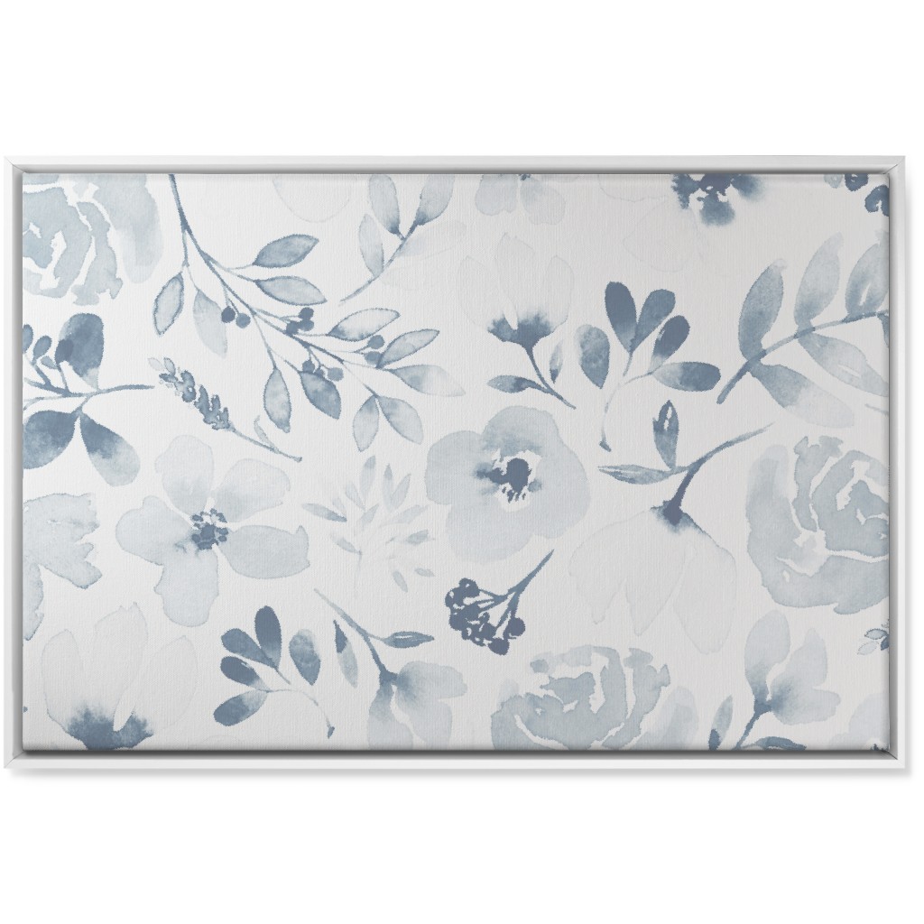 Faded Floral Watercolor - Light Blue Wall Art, White, Single piece, Canvas, 24x36, Blue, True Blue