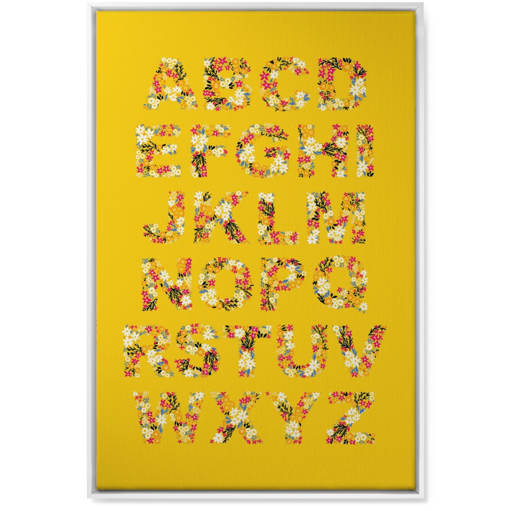 Rustic Wildflower Alphabet Wall Art, White, Single piece, Canvas, 24x36, Yellow, Dandelion