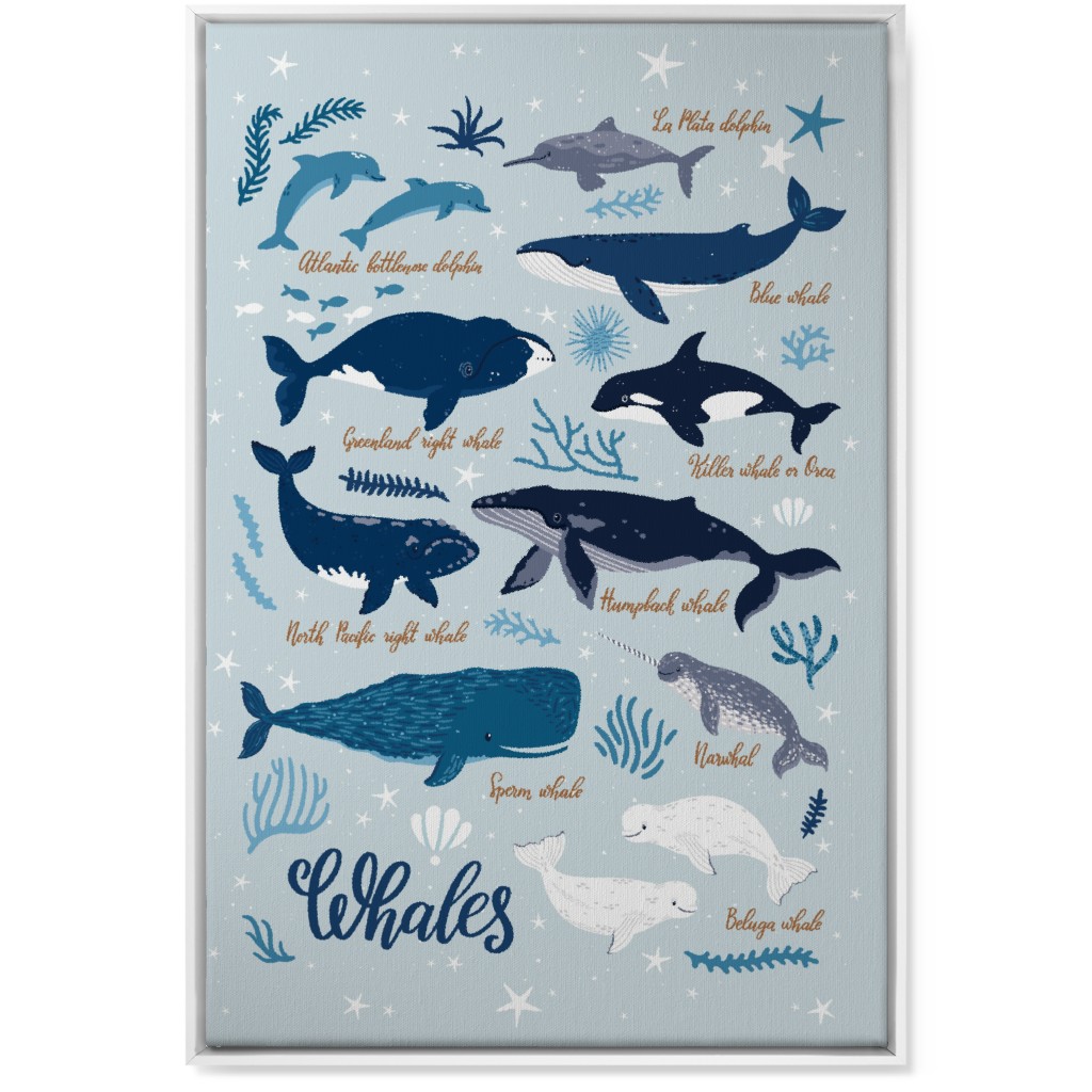 Whales of the Sea - Blue Wall Art, White, Single piece, Canvas, 24x36, Blue