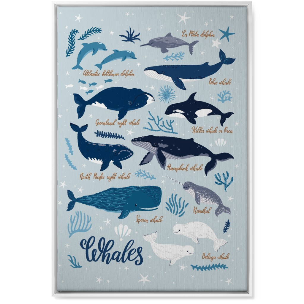 Whales of the Sea - Blue Wall Art, White, Single piece, Canvas, 24x36, Blue, True Blue