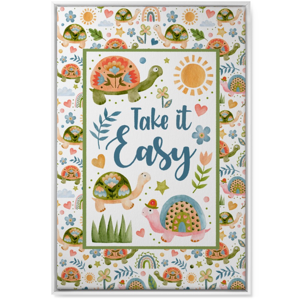 Take It Easy - Turtles & Spring Flowers Wall Art, White, Single piece, Canvas, 24x36, Multicolor