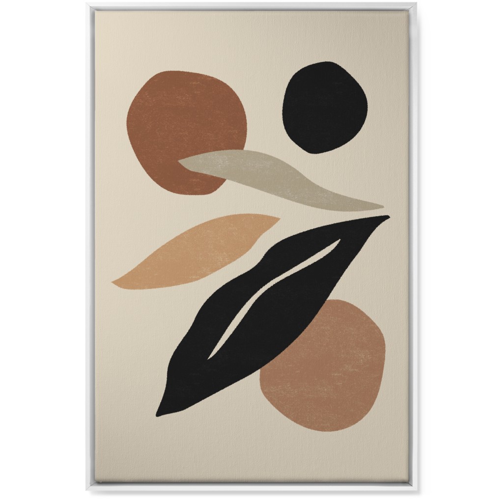 Abstract Shape and Leaf Collage - Neutral Wall Art, White, Single piece, Canvas, 24x36, Beige