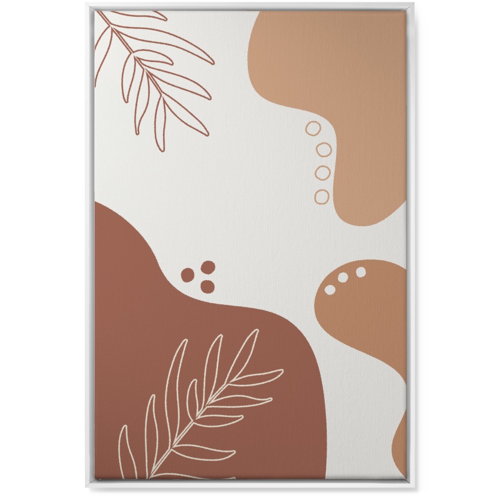 Abstract Shapes and Fern Leaves - Earth Tones Wall Art, White, Single piece, Canvas, 24x36, Orange