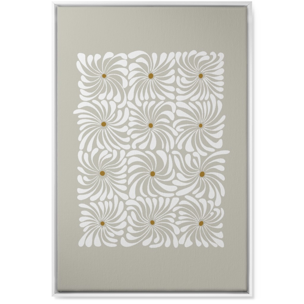 Mod Daisy Grid Wall Art, White, Single piece, Canvas, 24x36, Gray, Pebble