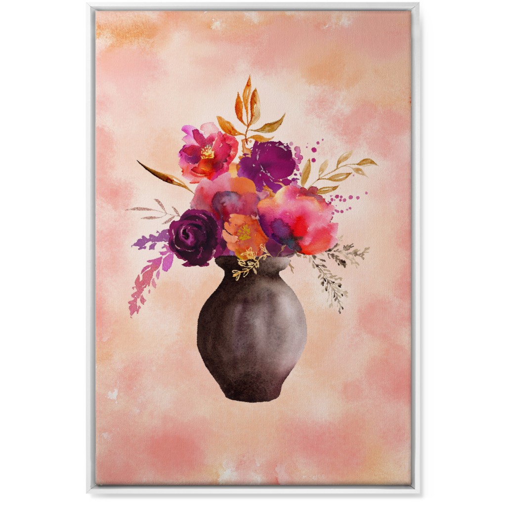 Flowers in a Vase Wall Art, White, Single piece, Canvas, 24x36, Pink
