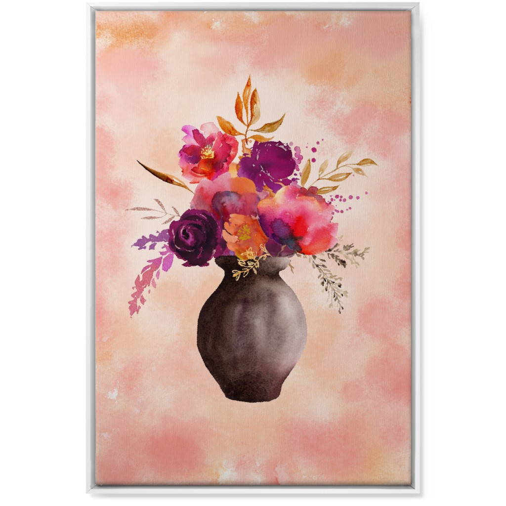 Flowers in a Vase Wall Art, White, Single piece, Canvas, 24x36, Pink, Poppy