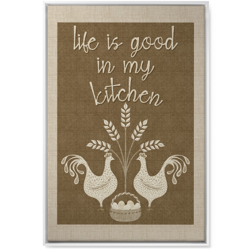 in My Kitchen Vintage Chickens - Brown Wall Art, White, Single piece, Canvas, 24x36, Brown
